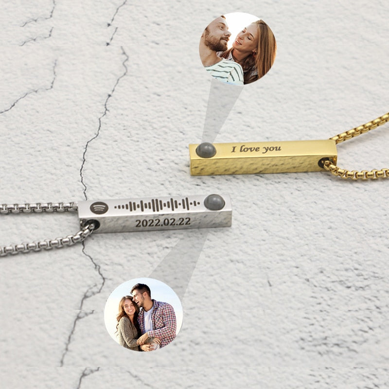 Personalized Projection Photo Bar Necklace