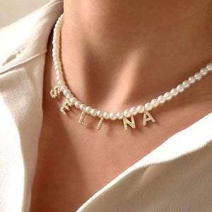 Custom Imitation Pearl Bead Letter Necklace